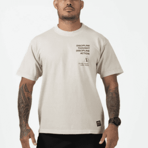 Front view of Discipline Tee in Tan — Alliance BJJ Houston