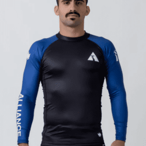 Front view of Long Sleeve Ranked Rashguard in Blue — Alliance BJJ Houston