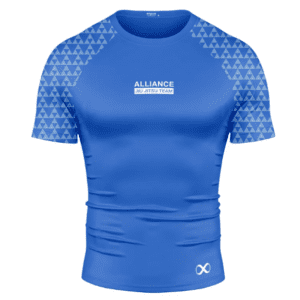 Front view of New Style S/S Rashguard in Blue — Alliance BJJ Houston