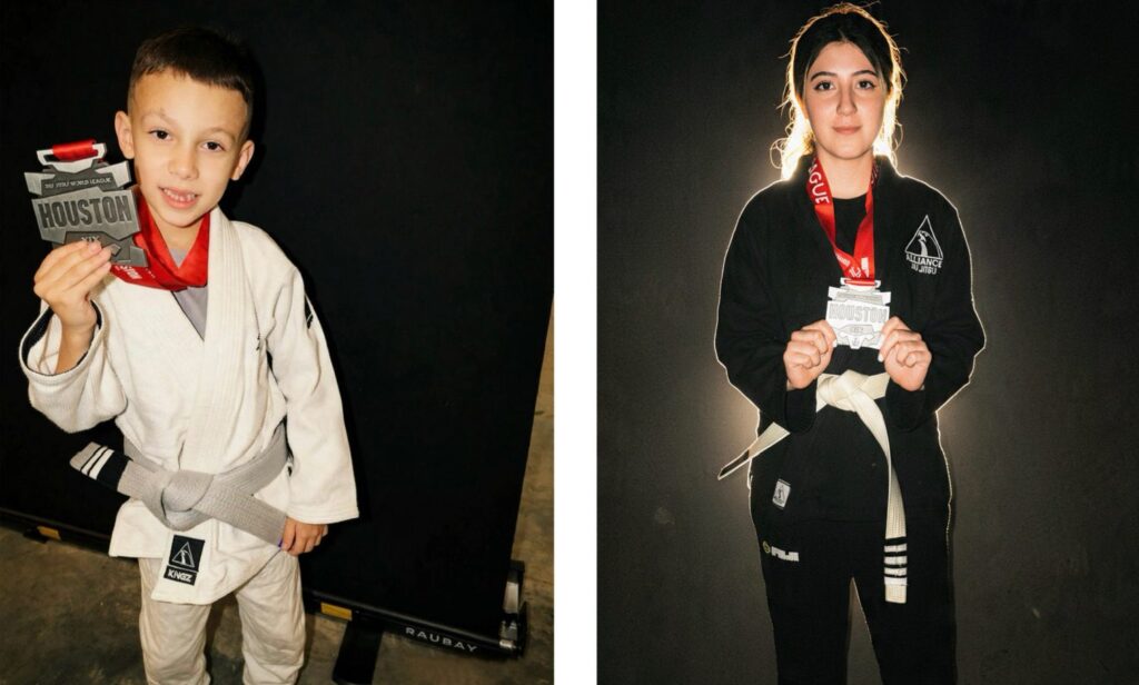 Al Quilantan and Larissa Rosas hold their silver medals from Houston XIX