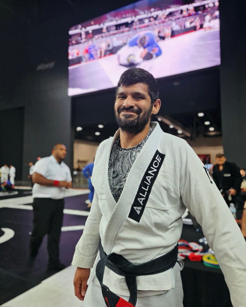 Ruben Villarreal in his white Alliance gi and black belt at the tournament